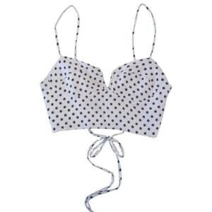 URBAN OUTFITTERS | Black + White Polka Dot Sweetheart Lace Up Crop Top Retro XS